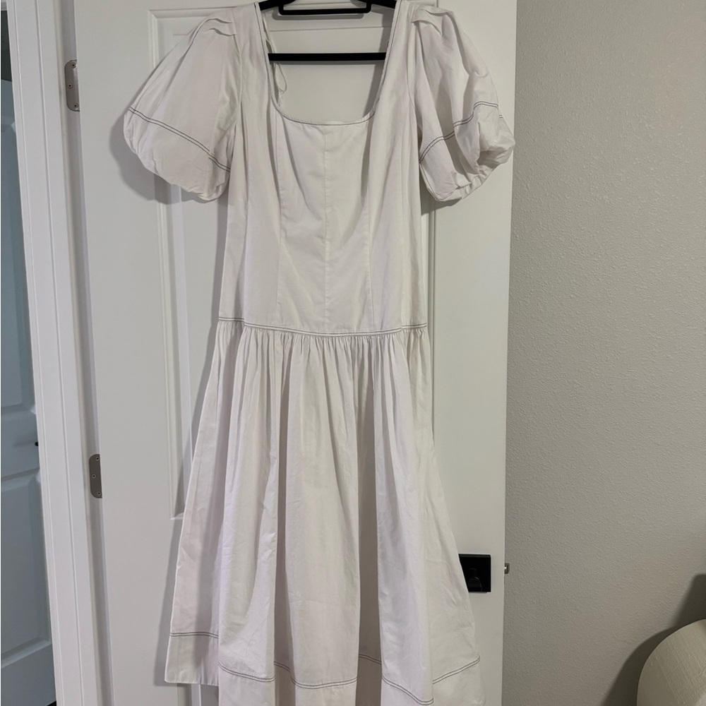 M&S White Puff Sleeve Midi Dress
